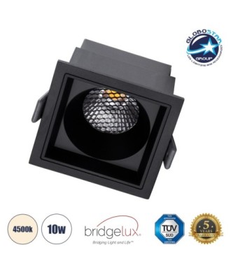 GLOBOSTAR® PLUTO-M 60274 Χωνευτό Downlight Σποτ με Honeycomb Anti Glare Reflector LED 10W 1300lm 38° AC 220-240V IP20 Φυσικό Λευκό 4500K - Bridgelux COB Chip & TÜV SÜD Driver - Μαύρο Ματ - Μ8.4 x Π8.4 x Υ5.9cm - Q7.5 x 7.5cm - 5 Χρόνια Εγγύηση